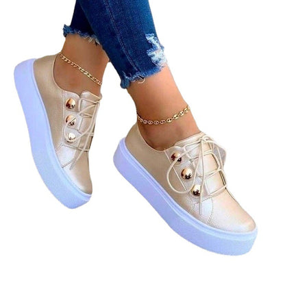 Rivet Lace-Up Sneakers — Women's Casual Flats