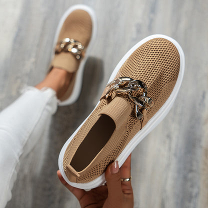Chain-Detail Flats — Breathable Mesh Women's Shoes