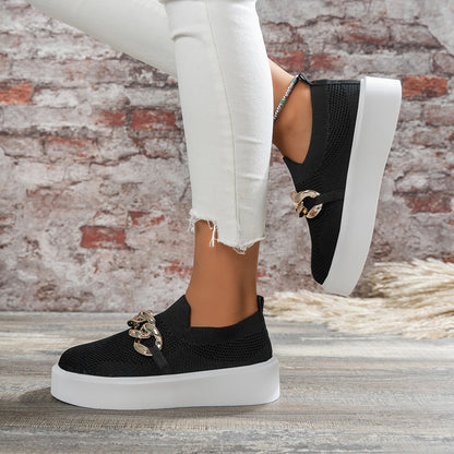 Chain-Detail Flats — Breathable Mesh Women's Shoes
