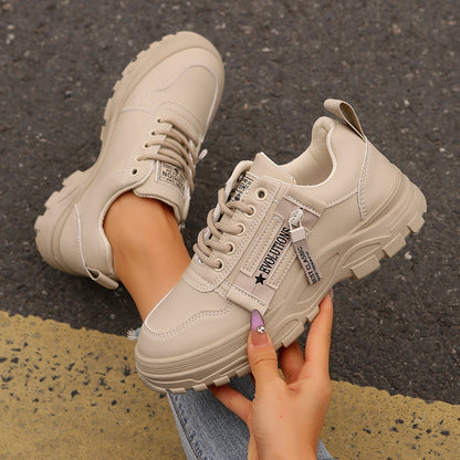 Thick-Sole Lace-Up Sneakers — Side Zipper
