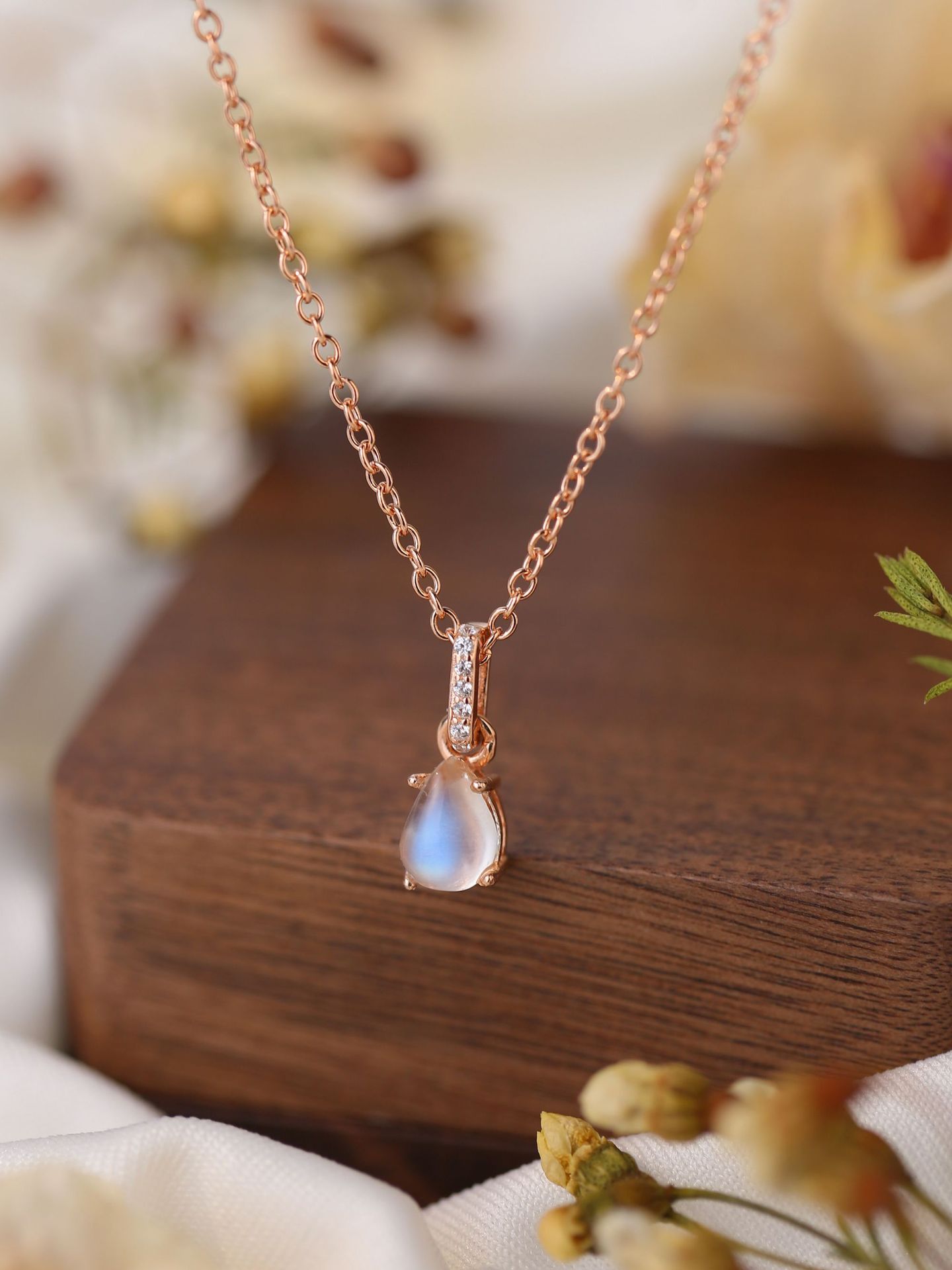 Moonstone Drop Pendant Necklace — Sterling Silver