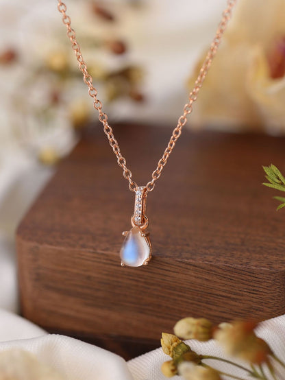 Moonstone Drop Pendant Necklace — Sterling Silver