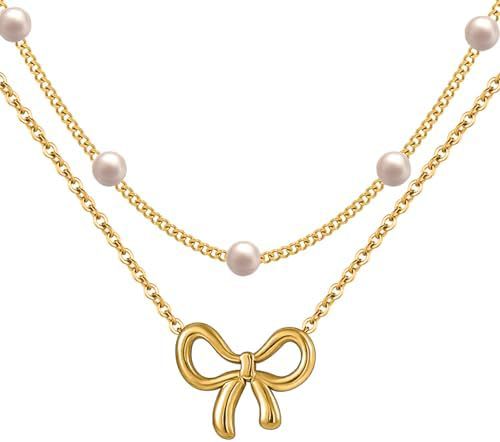 Pearl Double Layer Choker — Gold Bow Pendant