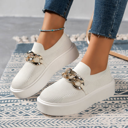 Chain-Detail Flats — Breathable Mesh Women's Shoes