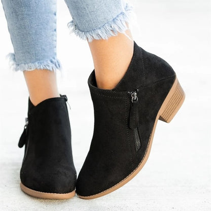 Side-Zip Ankle Boots — Women's Low Heel