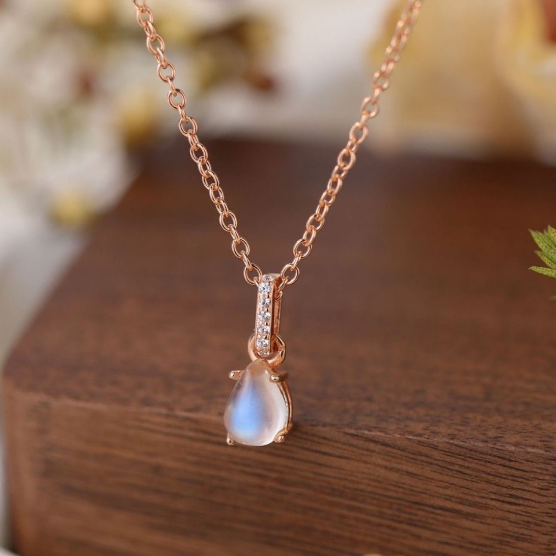Moonstone Drop Pendant Necklace — Sterling Silver