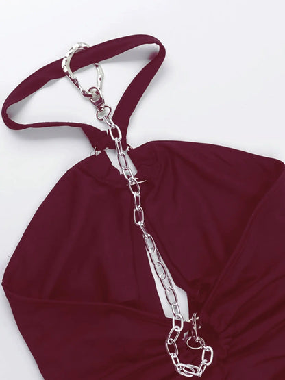 Women's Solid Halter Neck Dress - Casual Summer Dress for Outdoor Wear