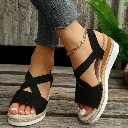 Cross-Strap Wedge Sandals — Platform Gladiator Hemp Heel