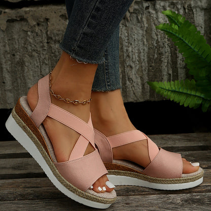 Cross-Strap Wedge Sandals — Platform Gladiator Hemp Heel