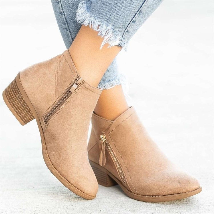 Side-Zip Ankle Boots — Women's Low Heel